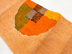 手織り真綿紬抽象丸文に色紙模様織出し名古屋帯